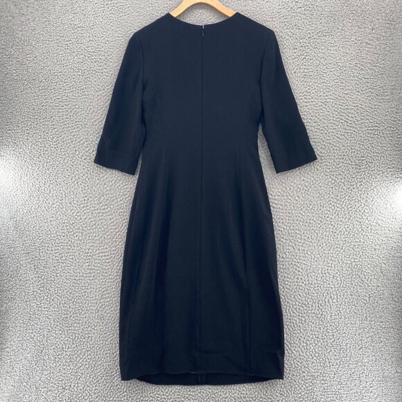 Armani Dress Womens 4 Black Sheath 3/4 Sleeve Notch Neck Career Office Modest - Picture 3 of 11
